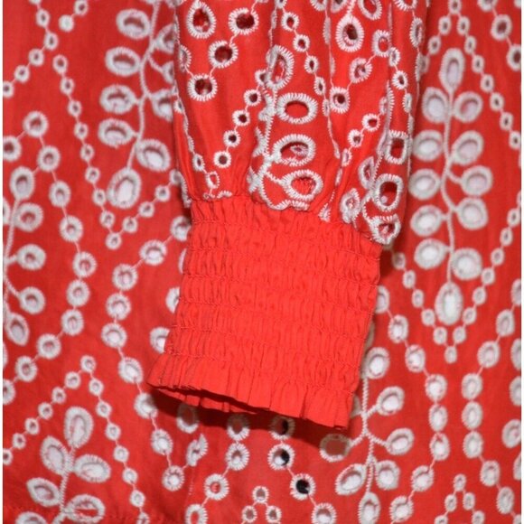 Cabi Ladies S Red Lyric Eyelet Button Front Blouse Top Size S Puff Sleeves - Picture 6 of 12
